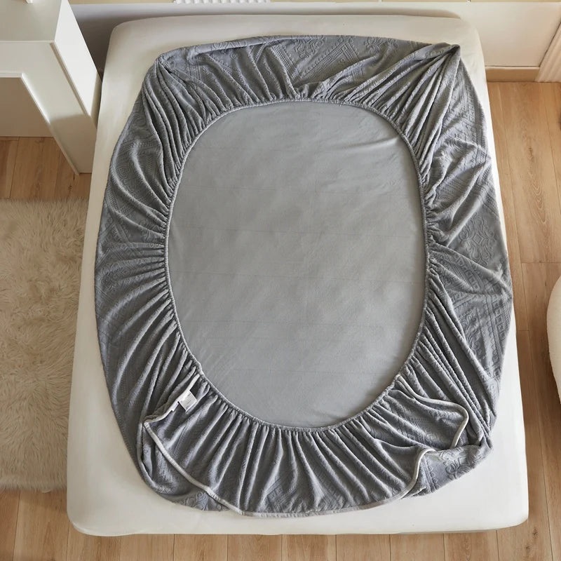 Warm Milk Velvet Bed Sheet | Thick Comfort Mattress Cover | Single, Queen & King | Elastic Band Fitted Protector