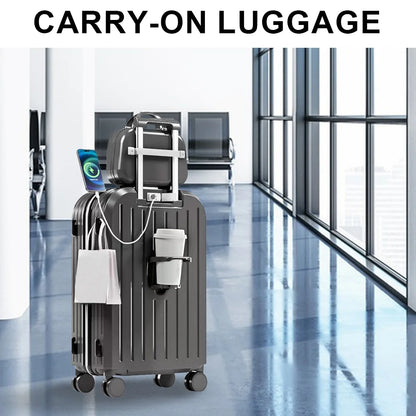 3PCS Suitcase Set – 12", 20", 24" Large Capacity Trolley Cases with USB Port, Cup Holder & Roller Lock for Travel & Business