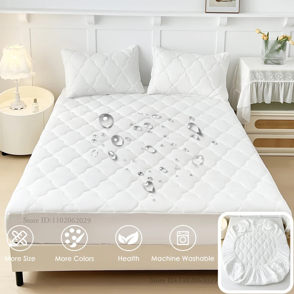 Waterproof Fitted Bed Sheets – Soft Microfiber Mattress Pads, Breathable Bedspread Protector for Single, Double, King, Queen Sizes