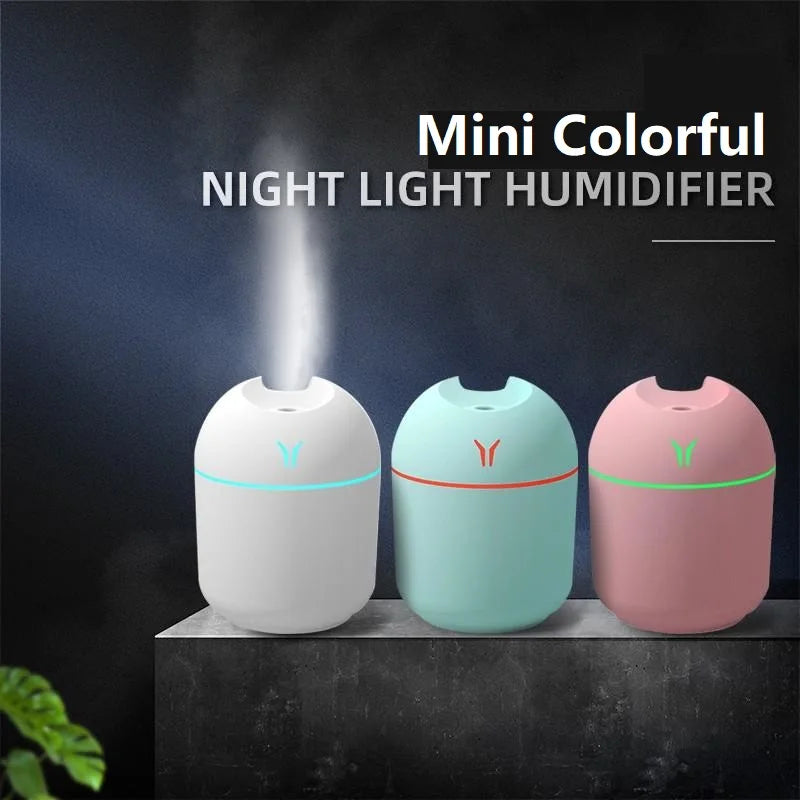 Air Humidifier & Essential Oil Diffuser – Ultrasonic Mute Mist Maker with LED Color Lamp for Home & Car