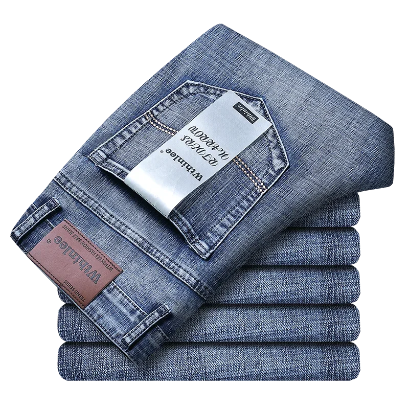 Wthinlee Men’s Business Jeans – Classic Straight Stretch Denim Trousers in Blue & Black