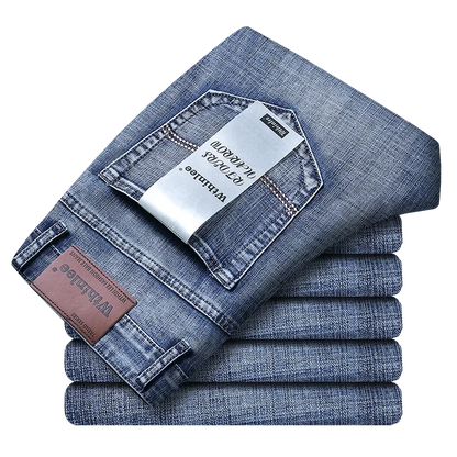 Wthinlee Men’s Business Jeans – Classic Straight Stretch Denim Trousers in Blue & Black