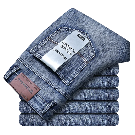 Wthinlee Men’s Business Jeans – Classic Straight Stretch Denim Trousers in Blue & Black