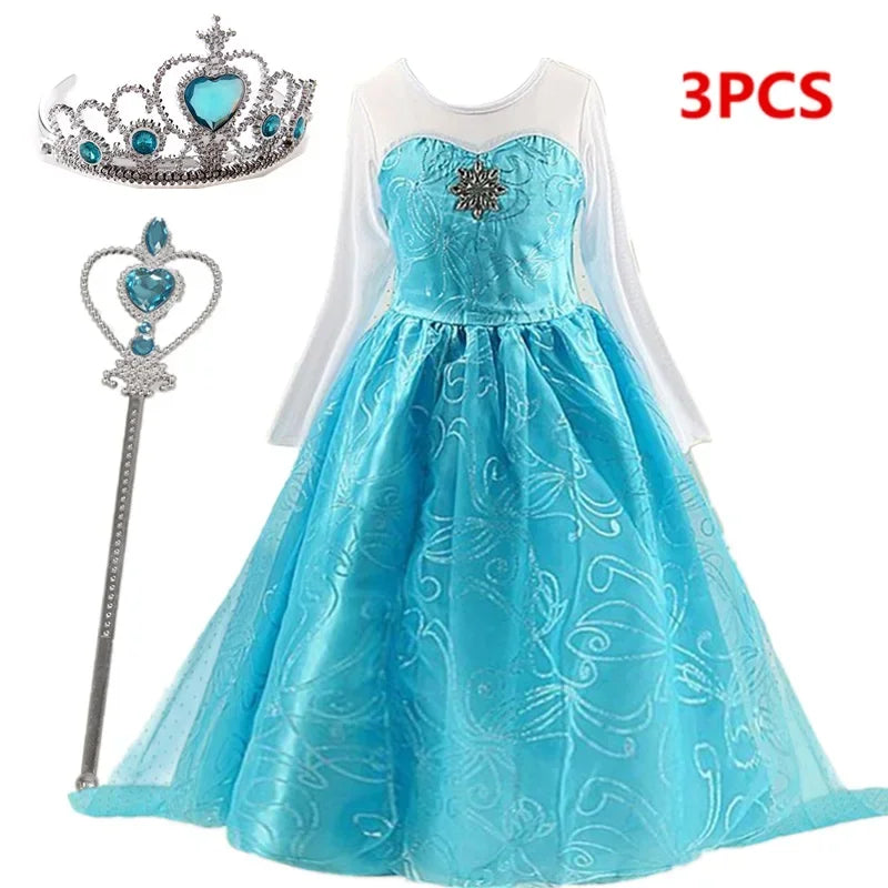 Girls Elsa Princess Dress – Frozen Snow Queen Costume for Kids 2025 Carnival & Party