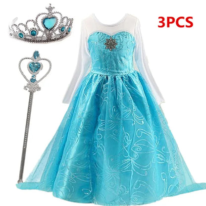 Girls Elsa Princess Dress – Frozen Snow Queen Costume for Kids 2025 Carnival & Party