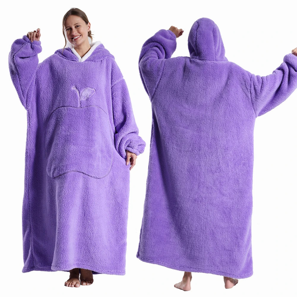 Women’s Oversized Wearable Blanket Hoodie – Winter Warm Thick Pajama with Sleeves