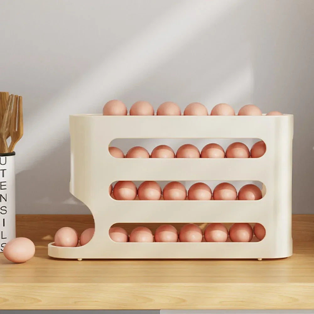 4 Layers Automatic Rolling Egg Holder – Fridge Egg Storage Box & Organizer