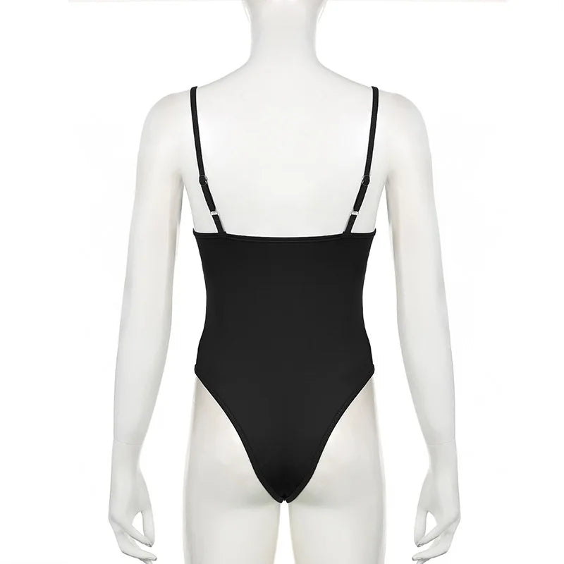 Sweetown Women’s Black Sleeveless Bodysuit – Spaghetti Strap Sexy Vacation Wear