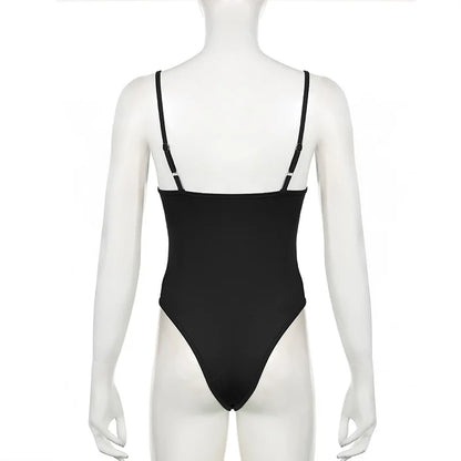 Sweetown Women’s Black Sleeveless Bodysuit – Spaghetti Strap Sexy Vacation Wear