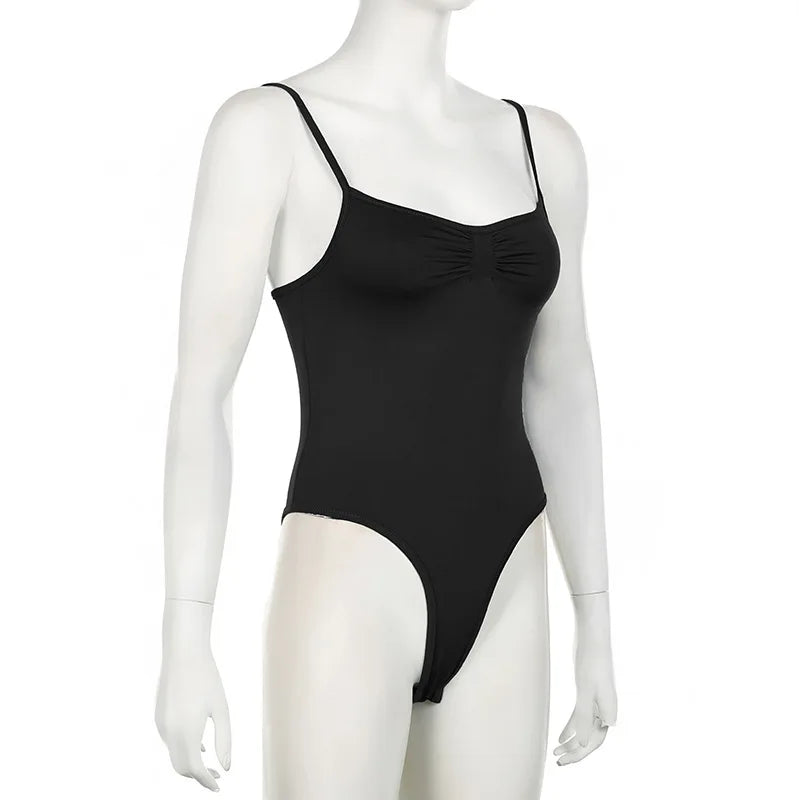 Sweetown Women’s Black Sleeveless Bodysuit – Spaghetti Strap Sexy Vacation Wear