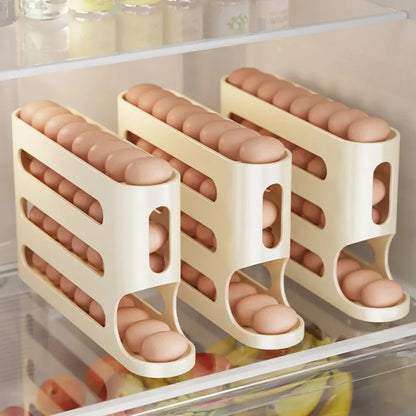 4 Layers Automatic Rolling Egg Holder – Fridge Egg Storage Box & Organizer
