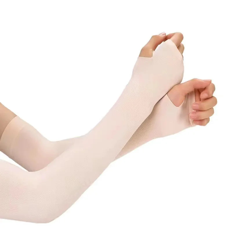 1 Pair Ice Silk Arm Sleeves – UV Protection Long Gloves for Outdoor Sports & Sun Protection