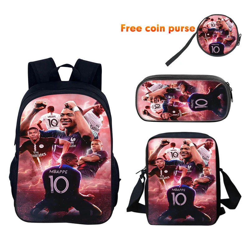 Football Sports School Backpack Set – Boys School Bag with Shoulder Bag & Pencil Case, Star Player Design, Best Gift