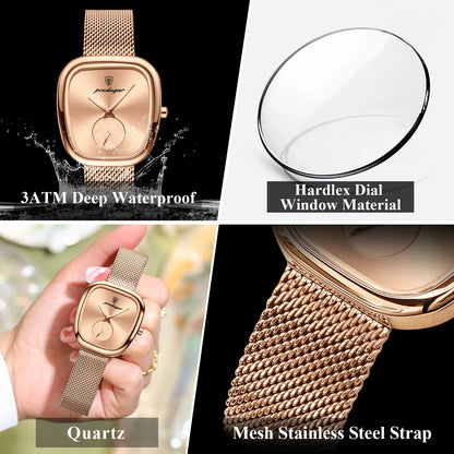 Luxury Women’s Watch – Elegant Waterproof Mesh Stainless Steel Quartz Watch for Ladies