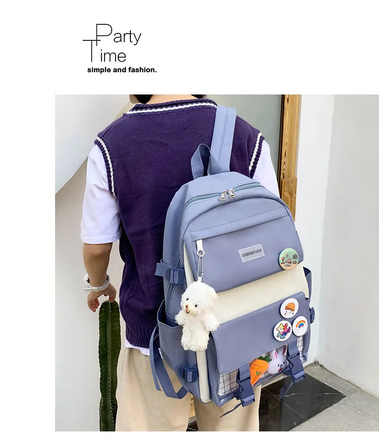 New Large-Capacity Student Backpack Set – 5-Piece Multi-Compartment School Bag for Primary, Junior & High School