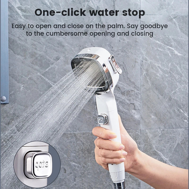 High Pressure 3-Mode Shower Head | Water Saving Adjustable Shower Head with One-Key Stop & Massage Spray