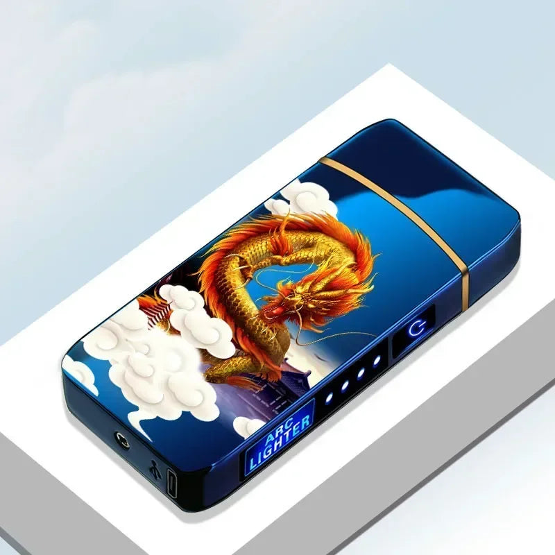 2025 Electric Windproof Metal Lighter Double Arc Flameless Plasma Rechargeable USB Lighter LED Power Display Touch Lighters Gift
