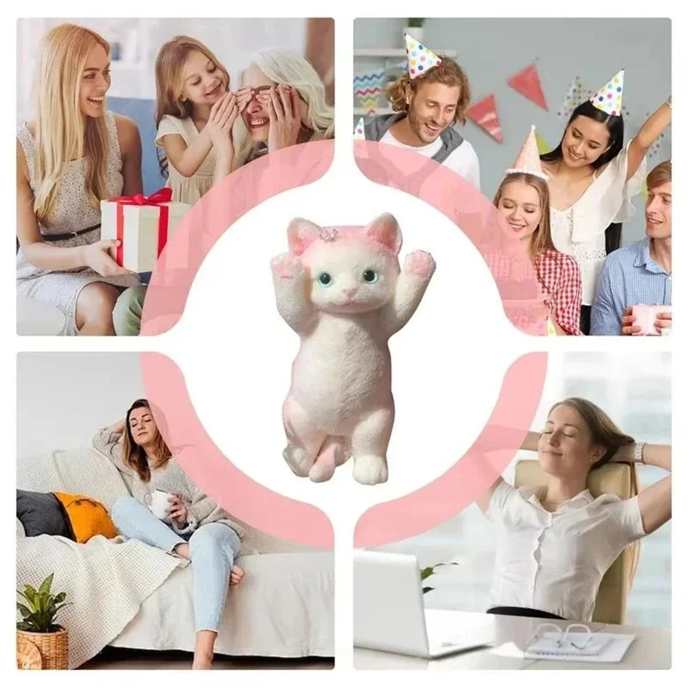 Realistic Fluffy Cat Stress Relieving Toy – Simulation Cat Doll Squeeze Gift for Kids & Adults