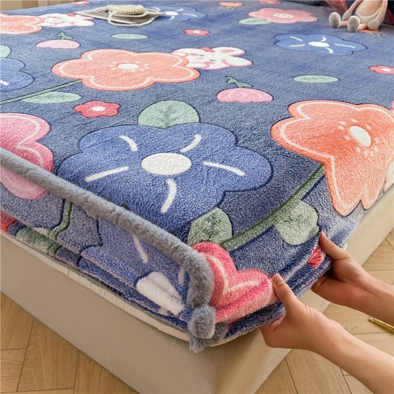Winter Thermal Velvet Fleece Fitted Sheet – Fluffy Flannel Double Bed Mattress Protector Cover, Elastic Bed Linen 150