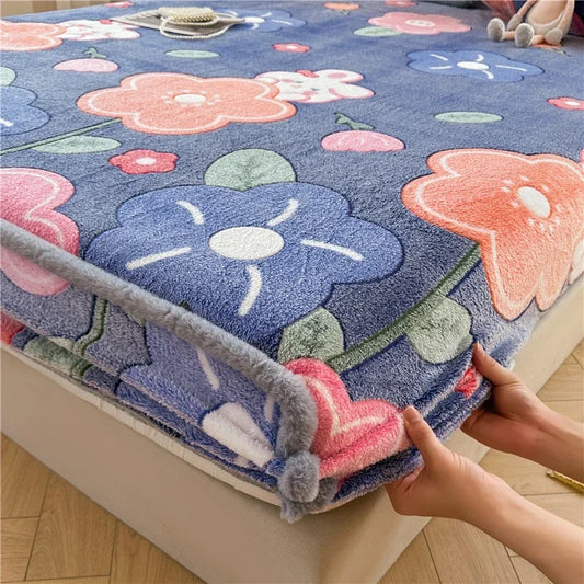 Winter Thermal Velvet Fleece Fitted Sheet – Fluffy Flannel Double Bed Mattress Protector Cover, Elastic Bed Linen 150