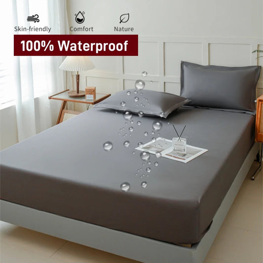 Waterproof Fitted Bed Sheet | 360° Elastic Band Mattress Protector | Single, Double, Queen & King