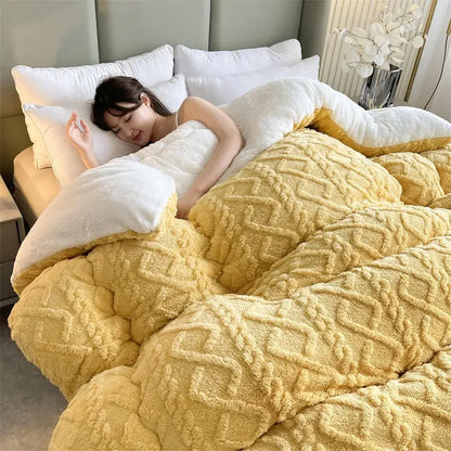 Warm Winter Super Thick Blanket Quilt – Artificial Lamb Cashmere Weighted Comforter for Bed