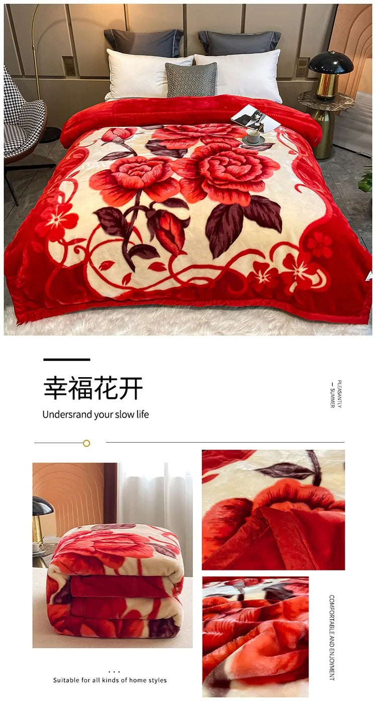 Winter Double Layer Raschel Blanket – Thick Warm Heavy Fluffy Fleece Quilt 150x200cm
