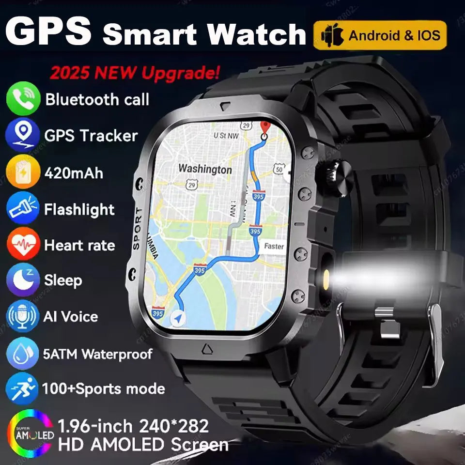 Men’s Military Outdoor GPS Sports Smart Watch – Heart Rate, Sleep Monitor & Waterproof Fitness Watch for iOS & Android