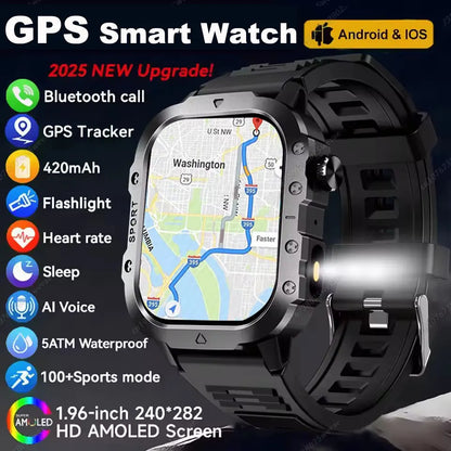 Men’s Military Outdoor GPS Sports Smart Watch – Heart Rate, Sleep Monitor & Waterproof Fitness Watch for iOS & Android