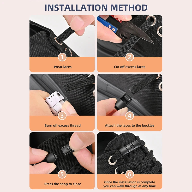 8mm No-Tie Elastic Shoe Laces – Press Lock Flat Shoelaces for Kids & Adults