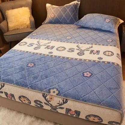 Winter Thermal Velvet Fleece Fitted Sheet – Fluffy Flannel Double Bed Mattress Protector Cover, Elastic Bed Linen 150