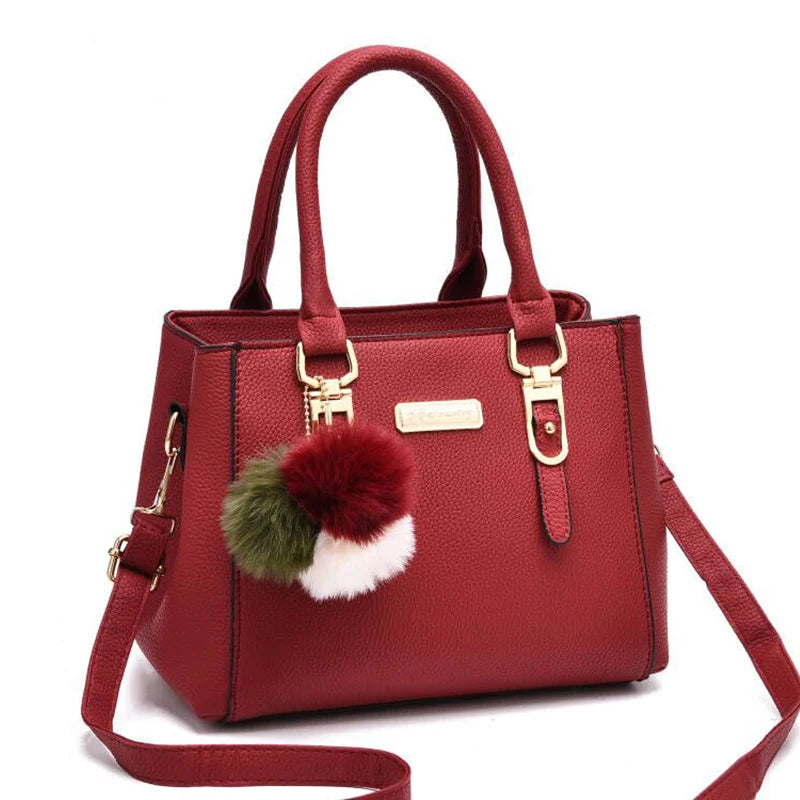 Women’s Beading Pendant Handbag – Embossed Shoulder Bag & Messenger Bag with Hairball Accessory