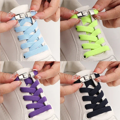 Elastic No-Tie Shoe Laces with Press Lock – 8MM Flat Shoelaces for Sneakers, Kids & Adults