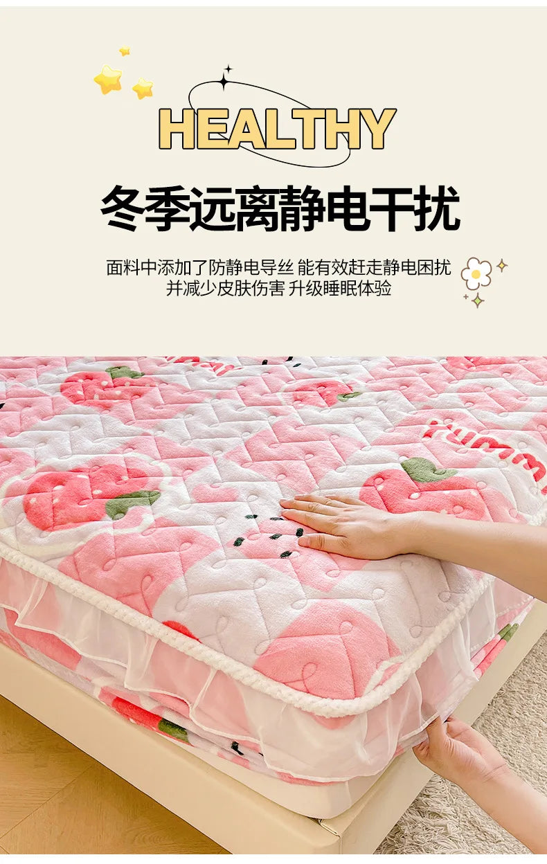 Fitted Sheet Winter Thickened Padded Three-Piece Set – Non-Slip Mattress Protective Cover