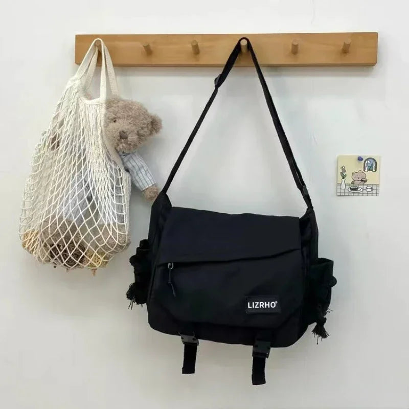 Japanese & Korean Style Single Shoulder Handbag – Retro Large Capacity School Postman Bag for Girls