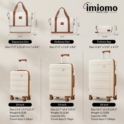 imiomo Travel Luggage Set – Hard Shell Lightweight Carry-On Suitcase with Travel Bag, TSA Lock & Silent Spinner Wheels