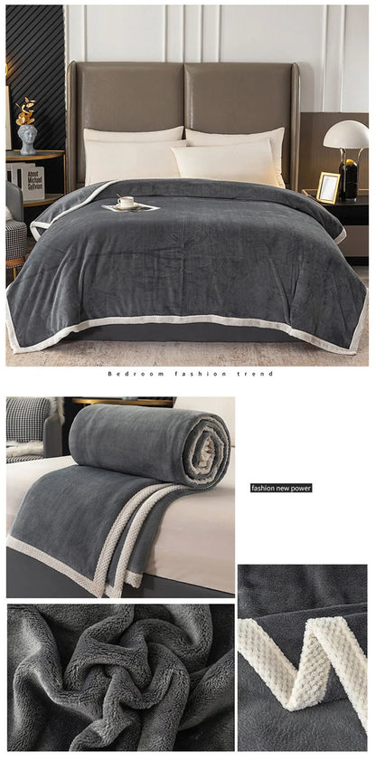 Double-Sided Thick Milk Velvet Blanket – Soft Flannel Quilt for All Seasons & Travel