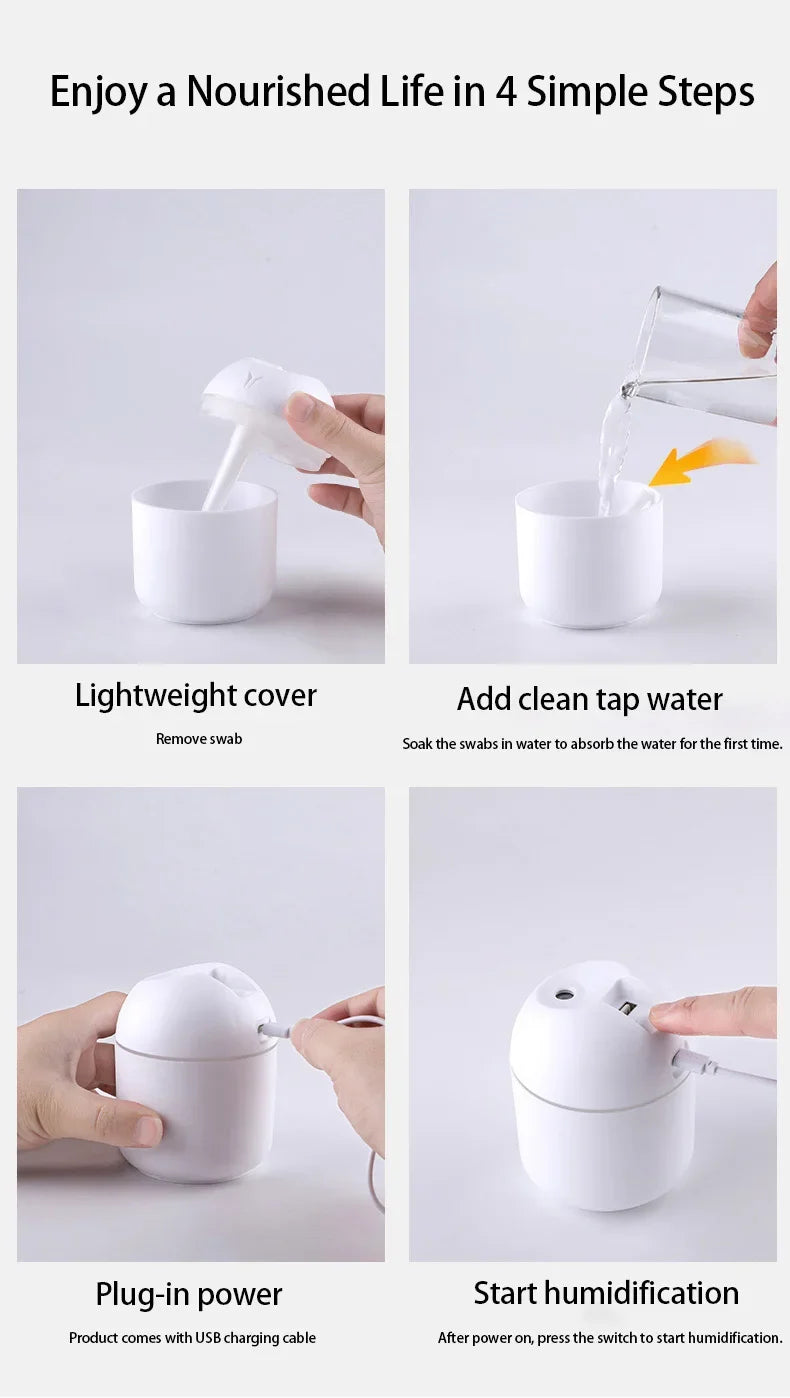 Mini Portable USB Air Humidifier – Silent Aroma Diffuser & Hydrating Atomizer for Home, Office & Travel