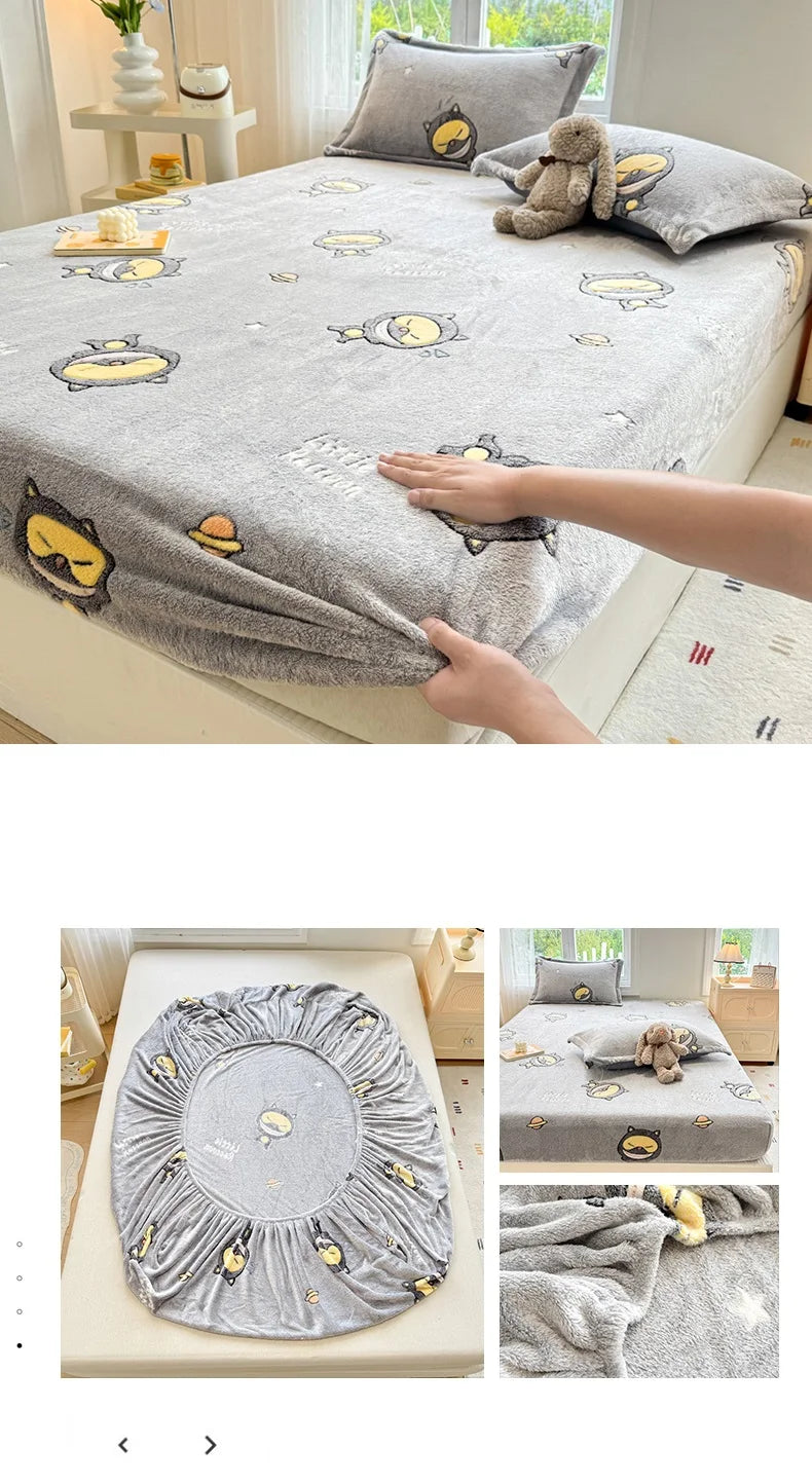 Flannel Bedsheet – Winter Fitted Sheet, Warm Simple Style Bed Linen, 120/150/180cm (No Pillowcase)
