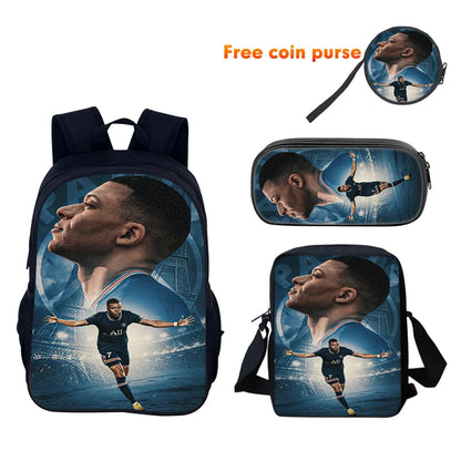 Football Sports School Backpack Set – Boys School Bag with Shoulder Bag & Pencil Case, Star Player Design, Best Gift