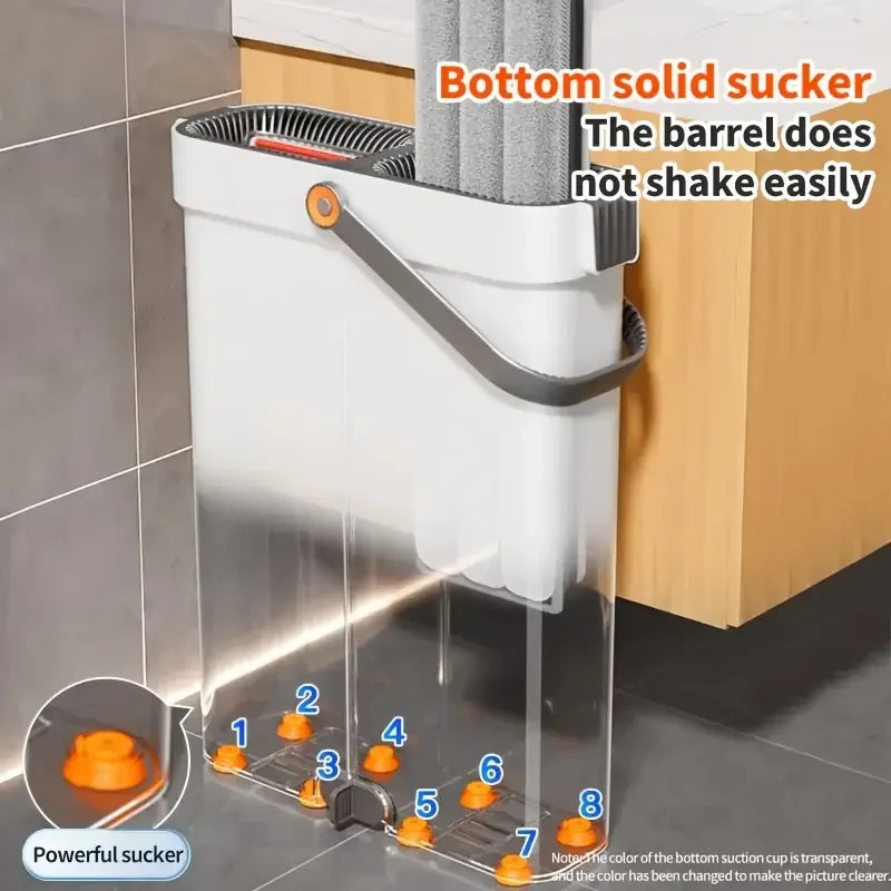 Spin Flat Mop With Bucket Set 40cm | Hands-Free Floor Cleaner with Automatic Water Separation & Microfiber Pads