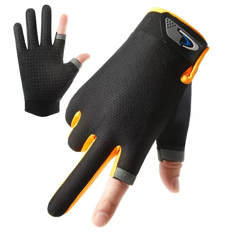 Summer Breathable Fishing Gloves – 2 Finger Cut Touchscreen Anti-Slip Sun-Proof Gloves for Men & Women