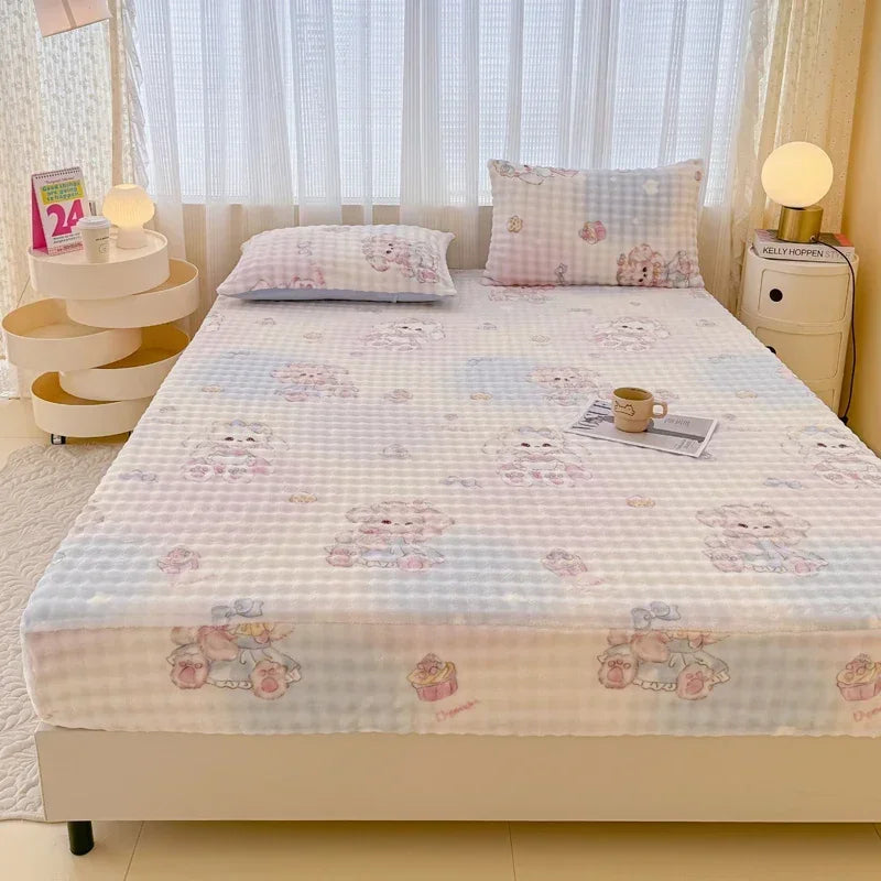 Fluffy Plush Cartoon Fleece Bed Sheet | Double Bed | Winter Warm
