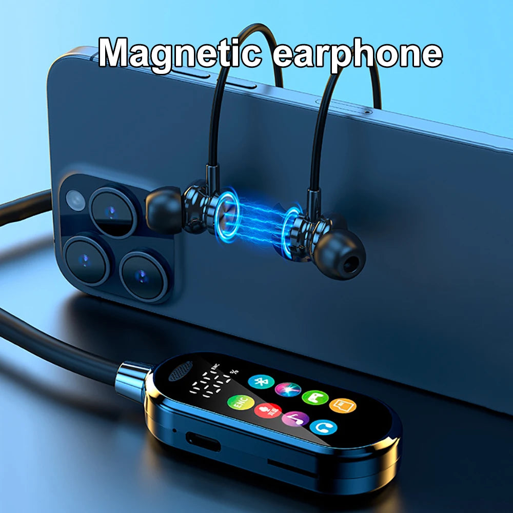 Color Screen Bluetooth 5.4 Neckband Earphones – Wireless HiFi Stereo Headphones with Noise Reduction & Mic for Xiaomi