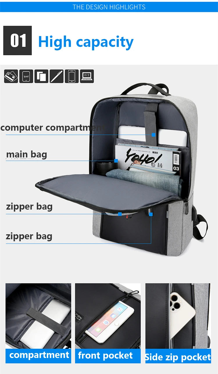 Waterproof Business Backpack for Men – USB Charging 15.6” Laptop Bag, Large Capacity School & Travel Backpack