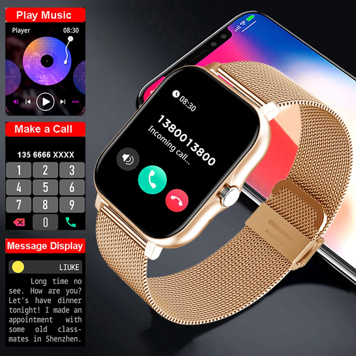 Waterproof Smart Watch – Bluetooth Call, Message Alerts & Fitness Tracker for Android & iPhone