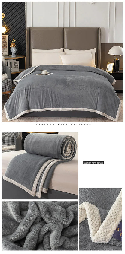Double-Sided Thick Milk Velvet Blanket – Soft Flannel Quilt for All Seasons & Travel