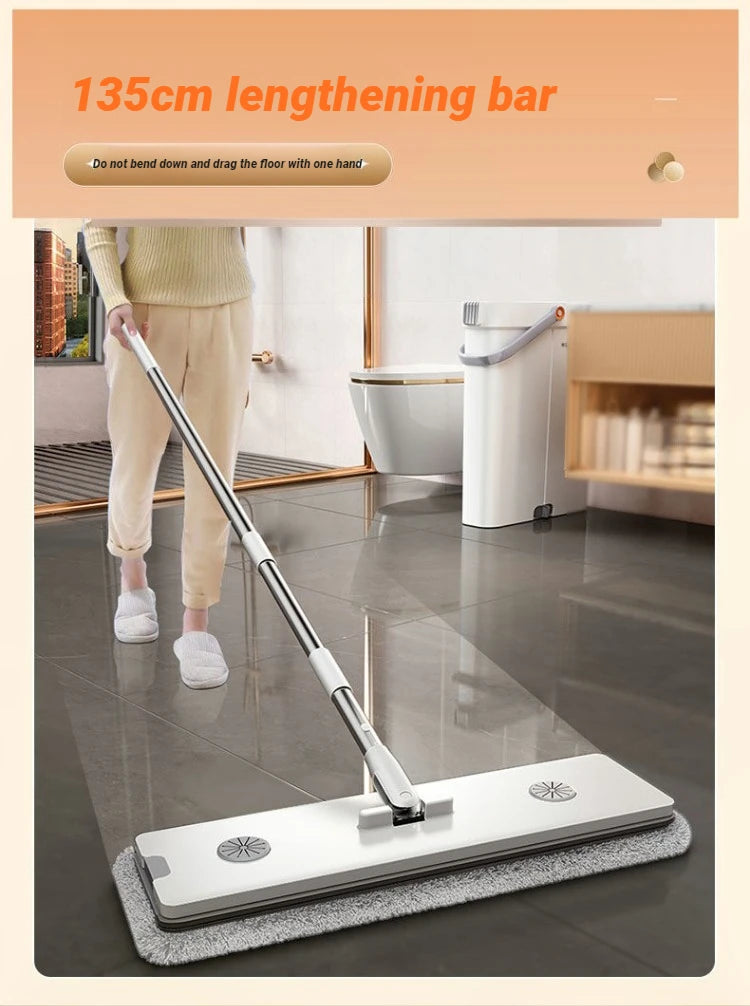 Spin Flat Mop With Bucket Set 40cm | Hands-Free Floor Cleaner with Automatic Water Separation & Microfiber Pads