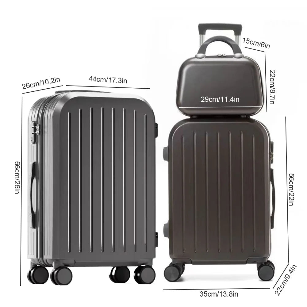 3PCS Suitcase Set – 12", 20", 24" Large Capacity Trolley Cases with USB Port, Cup Holder & Roller Lock for Travel & Business