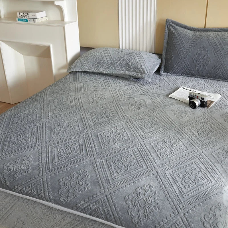 Warm Milk Velvet Bed Sheet | Thick Comfort Mattress Cover | Single, Queen & King | Elastic Band Fitted Protector